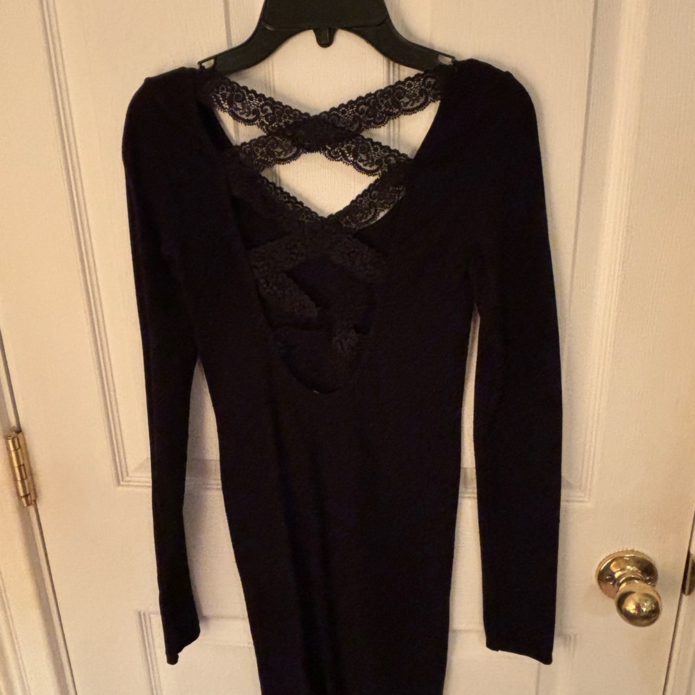 Bebe Black Crisscross Lace Back Dress